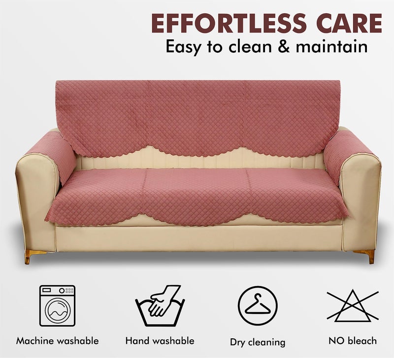 Yellow Weaves 3 Seater Self Design Quilted Sofa Cover with Arm Cover, Seat & Back Cover, Color - Rose Gold - Image 2