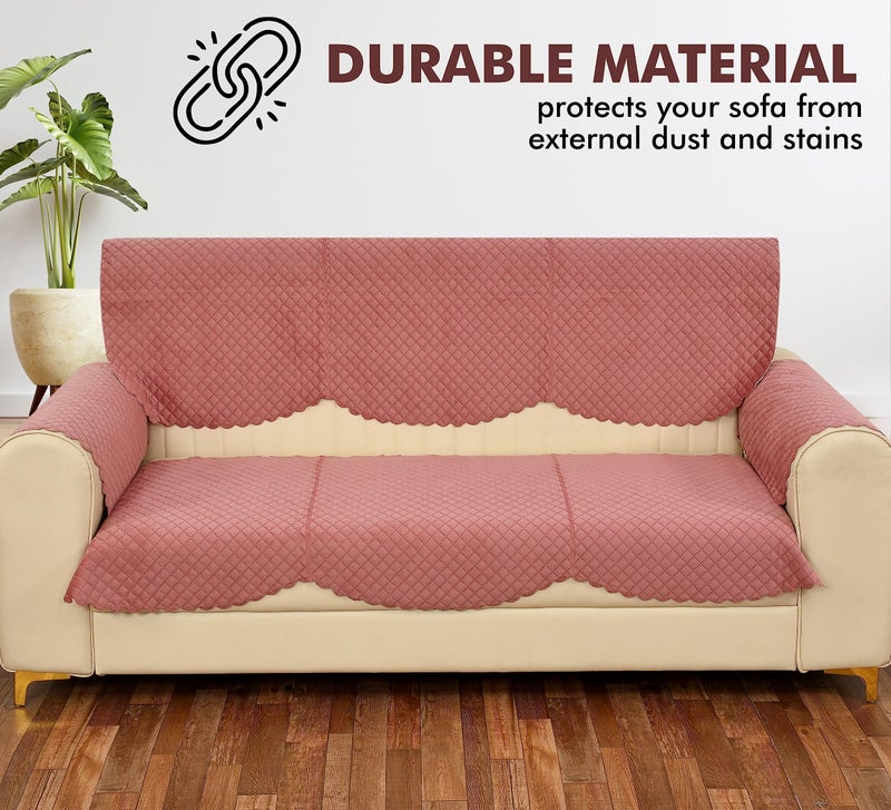 Yellow Weaves 3 Seater Self Design Quilted Sofa Cover with Arm Cover, Seat & Back Cover, Color - Rose Gold - Image 5