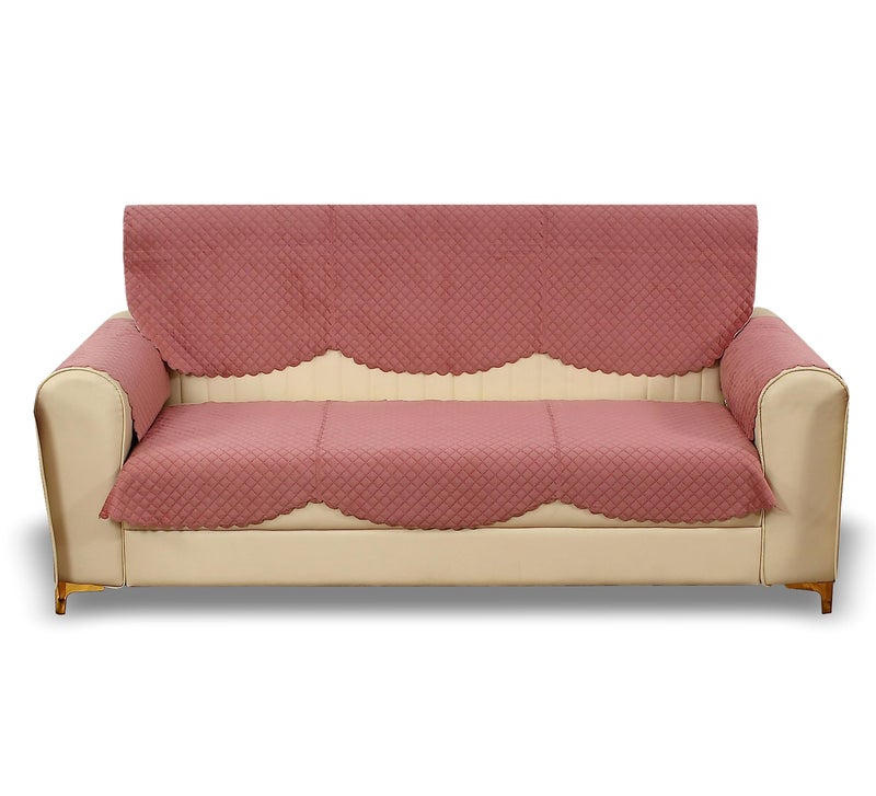 Yellow Weaves 3 Seater Self Design Quilted Sofa Cover with Arm Cover, Seat & Back Cover, Color - Rose Gold - Image 1