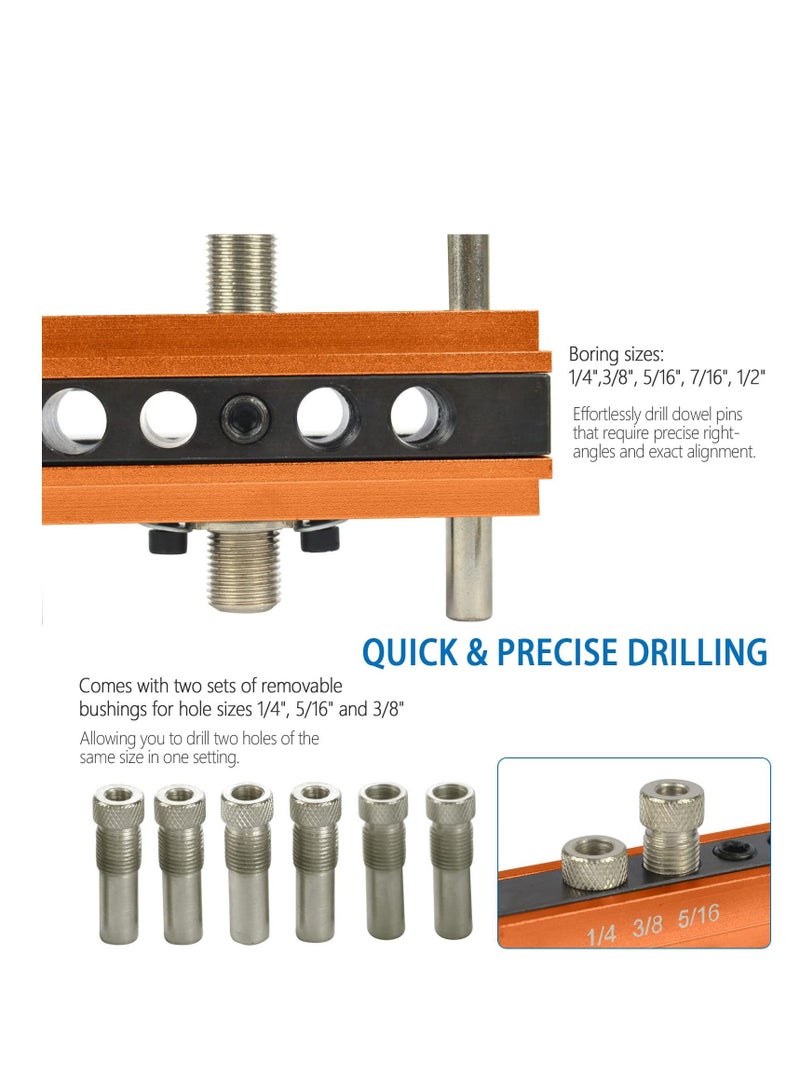 SYOSI Self Centering Doweling Jig Kit  Adjustable Width Dowel Jig for Straight Holes with 6 Drill Sleeves Drill Guide Biscuit Joiner Set Woodworking Tools for Woodworking Joints Gold - Image 4
