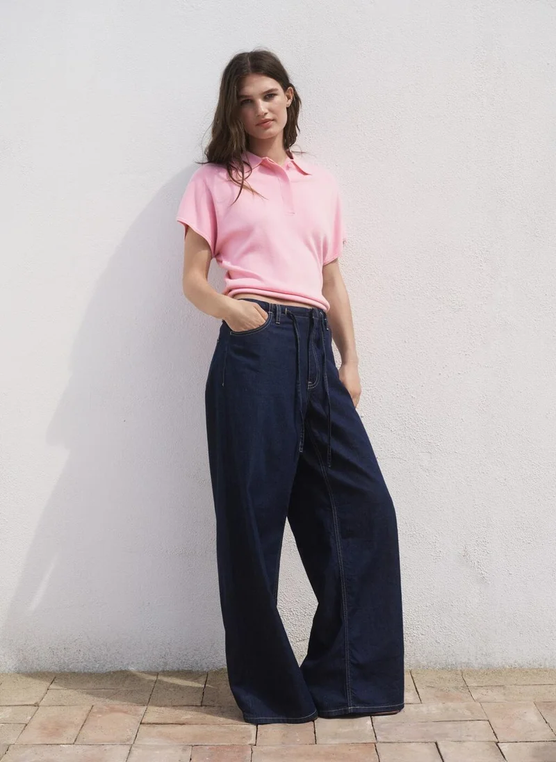 MANGO Short-sleeved polo-neck sweater