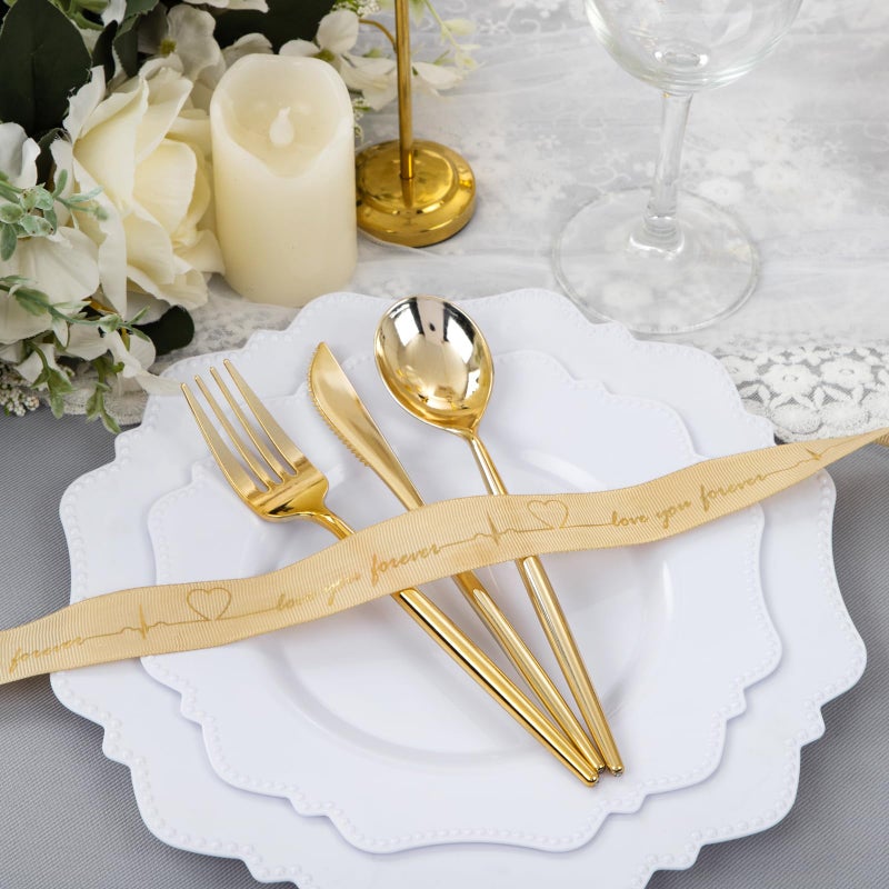 COLOSUS 60PCS White Plastic Plates for 30 guests-Fancy Plastic Beaded Plates,Plastic Plates for Party, Elegant White plates,Include 30 PCS 10.5" Dinner plates & 30PCS 8.25" Dessert plates for easter - Image 2