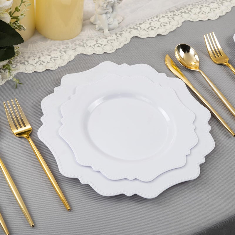 COLOSUS 60PCS White Plastic Plates for 30 guests-Fancy Plastic Beaded Plates,Plastic Plates for Party, Elegant White plates,Include 30 PCS 10.5" Dinner plates & 30PCS 8.25" Dessert plates for easter - Image 5