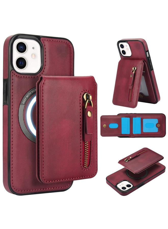 S-TOP Case For iPhone 12 mini Zipper Wallet Split MagSafe Leather Back Phone Case - Image 1