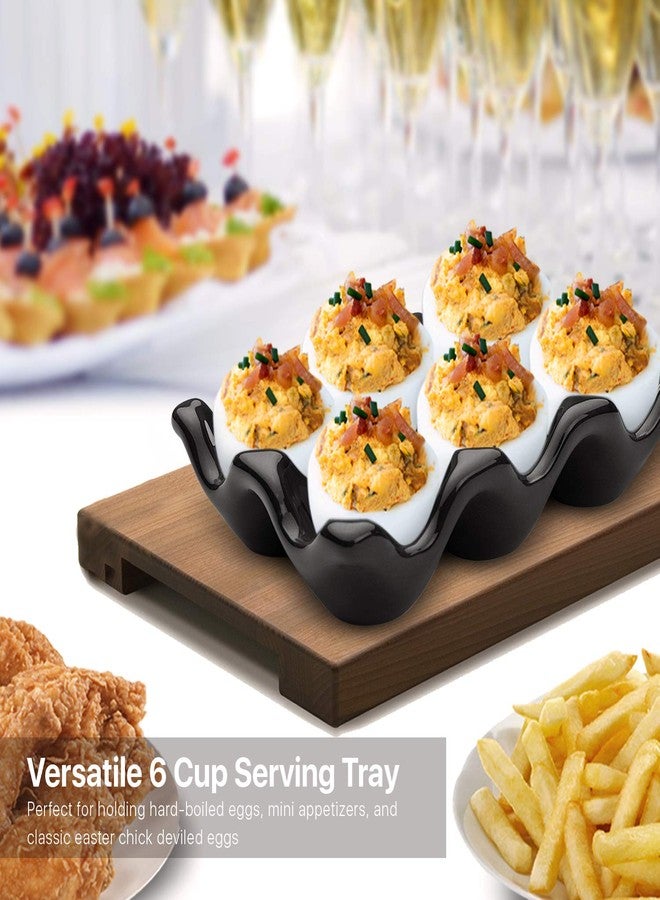 Flexzion Ceramic Egg Holder for Fridge - 6 Cups Egg Tray Half Dozen Porcelain Container Keeper Storage Organizer Decorative Serving Dish Serveware for Refrigerator Countertop Display Kitchen (Black) - Image 5