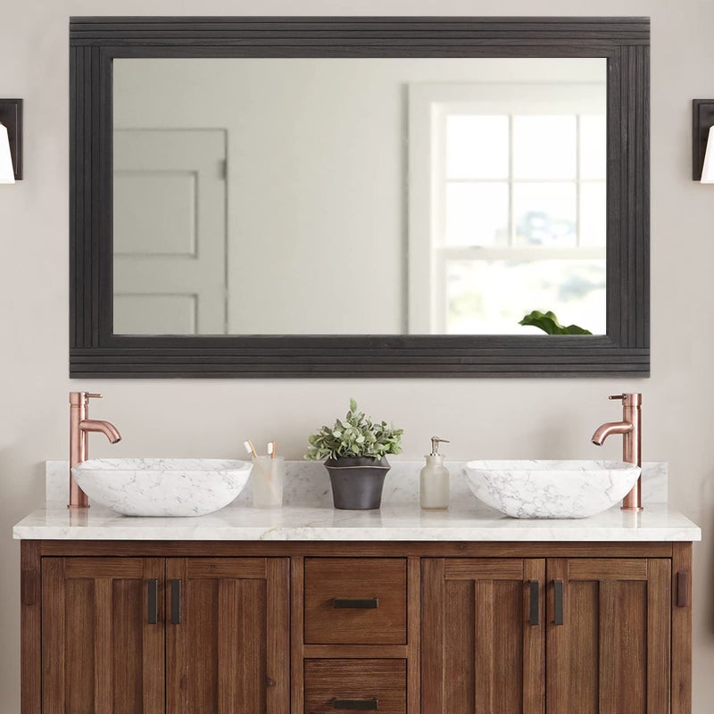 YOSHOOT HandMade Wooden Spliced Wall Mirror for Bathroom Rustic Farmhouse Vanity Mirror Dcor Wall Art Solid Wood Frame Vertical or Horizontal Hanging
