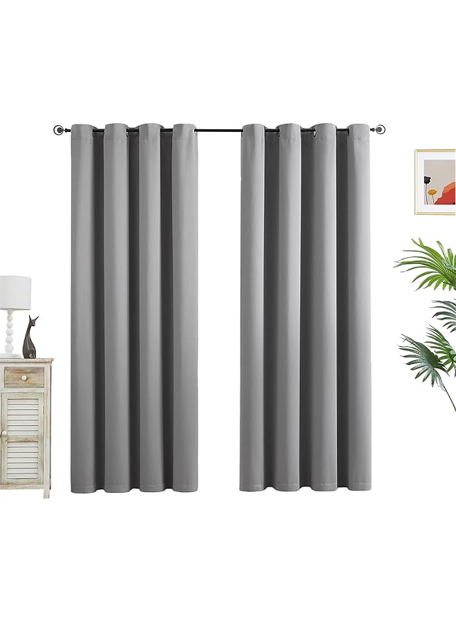 2 Pieces 100% Blackout Blackout Curtains & Drapes for Bedroom - hermal Curtains Grommet Noise Reducing Room Darkening Solid Window Panels for Living Room (200x270)