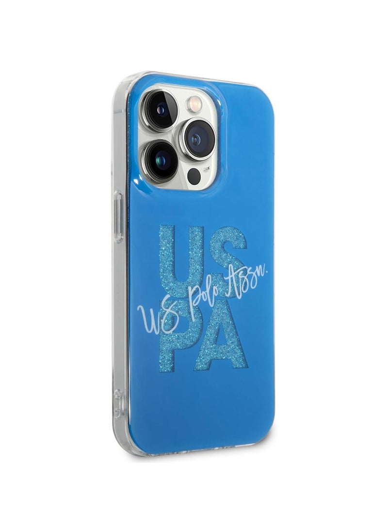U.S. Polo Assn. - U.S. Polo Glitter Script Card Case For iPhone 15 Pro Max (Blue) - Image 1