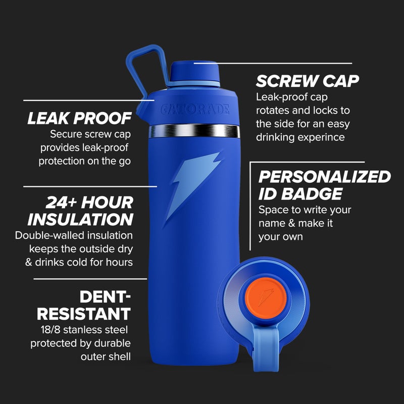 Gatorade 'Overtime' 32oz Stainless Steel Water Bottle  Twist Cap  Royal Blue - Image 2