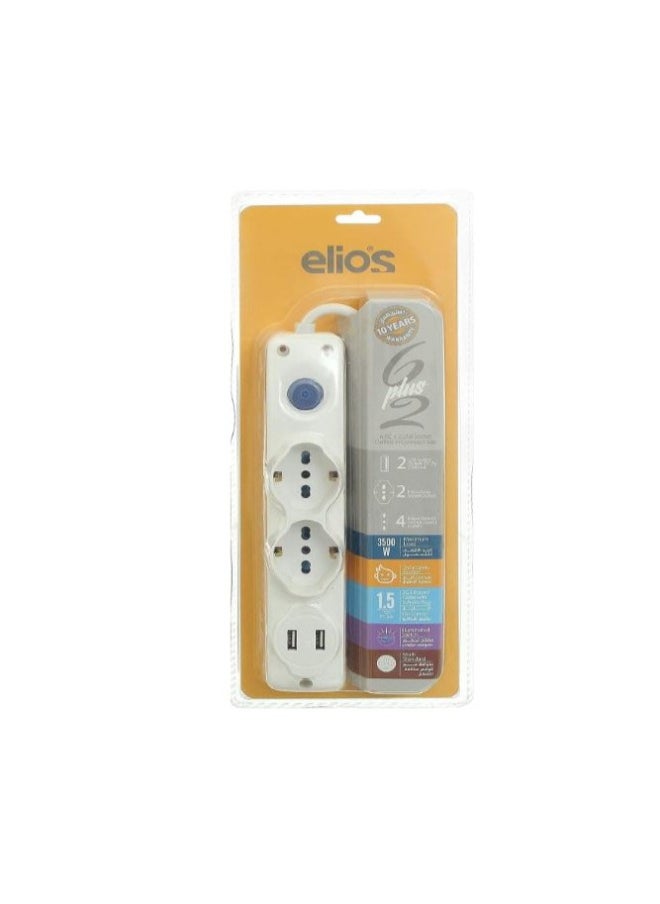 Elios Elios 6-Outlet Power Strip with USB Ports Model 6223004125379 - White  - Image 1