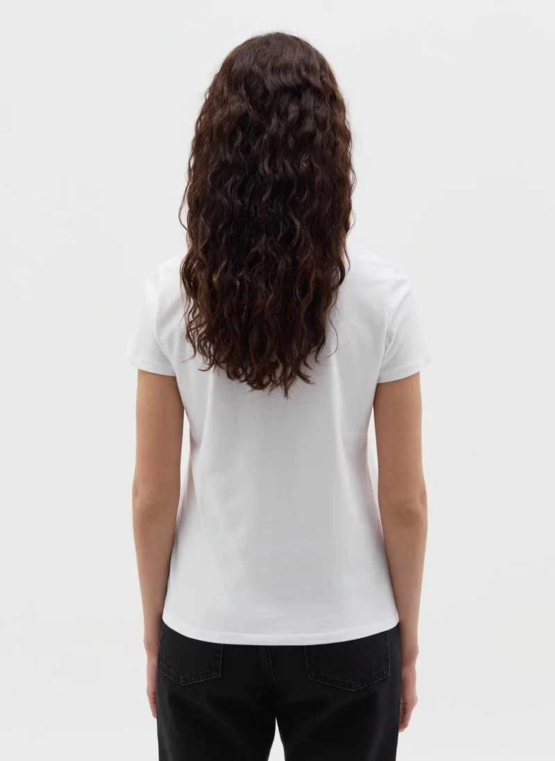 Ovs T-Shirt With V Neck And Application