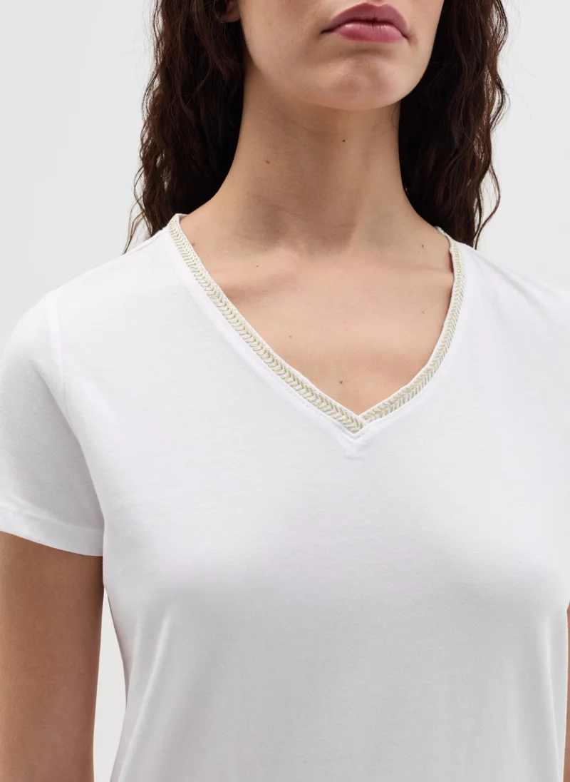 Ovs T-Shirt With V Neck And Application