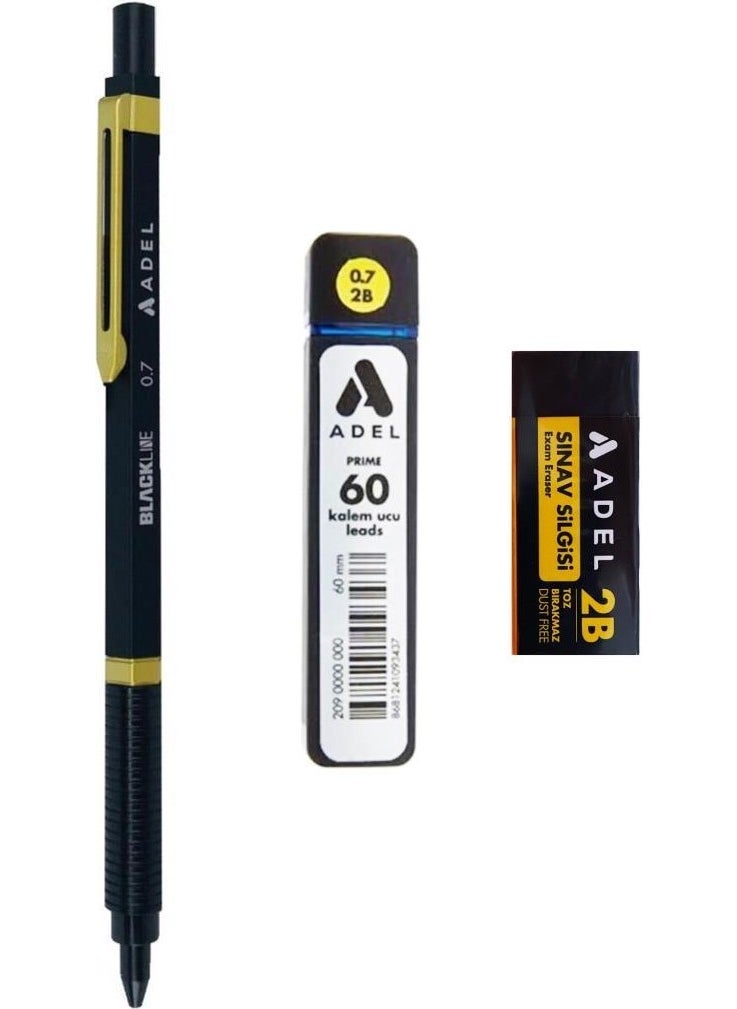 Adel Blackline Metal Body Versatile Pencil Black-Gold 0.7 + 0.7 Nib 60's + Eraser 