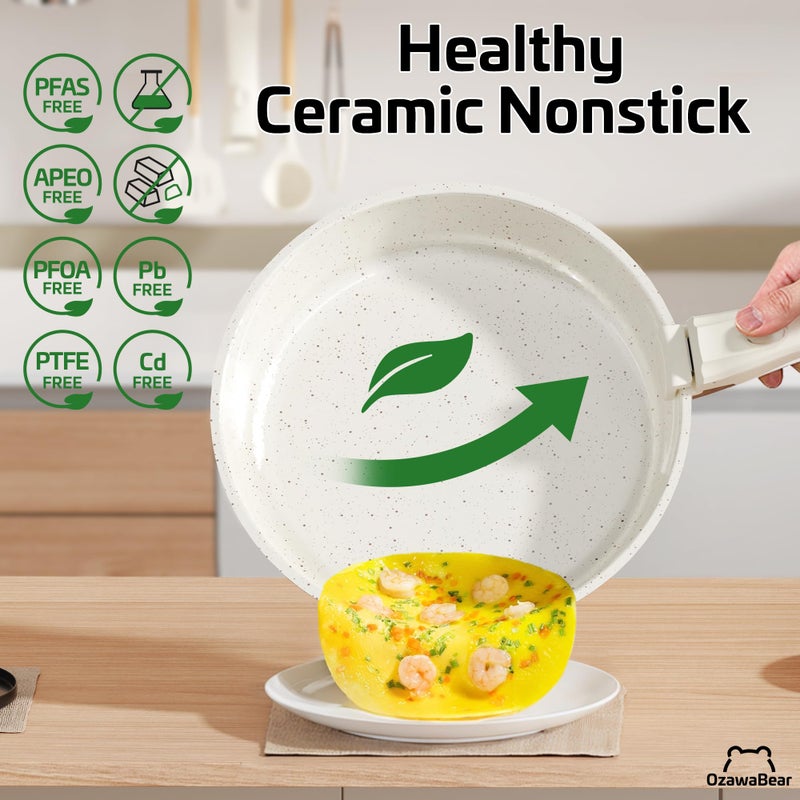 OzawaBear 23 Pcs Pots and Pans Set Non Stick, Ceramic Cookware Set Non Toxic with Detachable Handles, Healthy Induction Cookware Oven Safe RV Kitchen Set, PFAS PFOA & PTFE Free, Cream White - Image 3