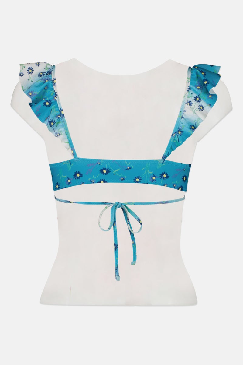 Aerie Women Padded Floral Print Bikini Top, Blue  - Image 2