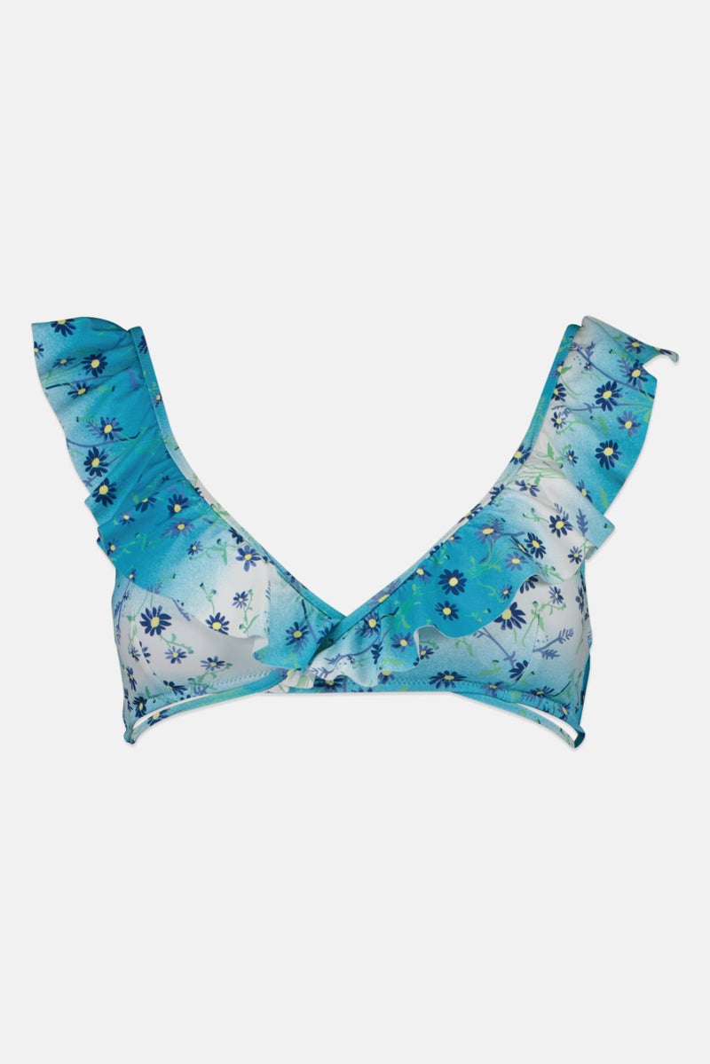 Aerie Women Padded Floral Print Bikini Top, Blue  - Image 1