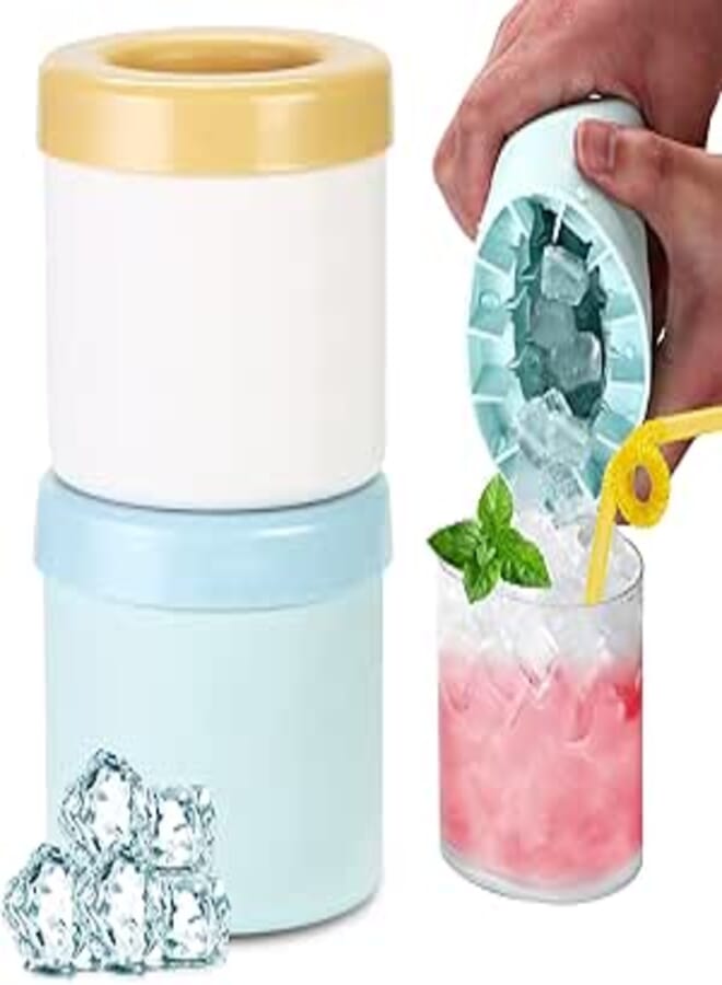 BECEMURU Ice Cube Trays Crushed Ice Maker Cup for 60 Ice Cubes, Food Grade Silicone Squeeze Easy-Release Ice Cup for Freezer Mini Ice Cube Buckets for Whiskey, Cocktails & Juice