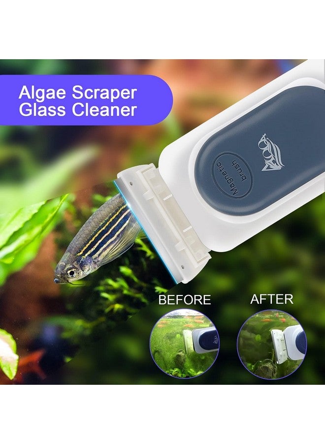 AQQA Aquarium Strong Magnetic Cleaner Brush, Fish Tank Glass Algae Magnet Cleaning Tool Floating Cleaner Scrubber Brush with 2 Detachable Scraper (Blue,S) - Image 3