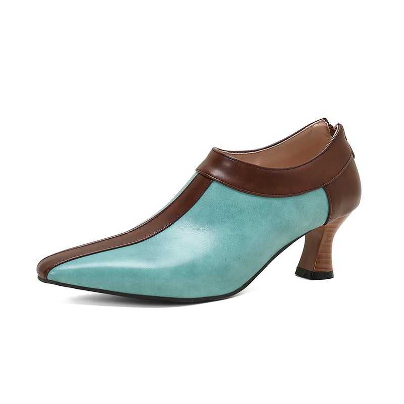 Model 2024 Spring Mid-Heel Color-Matching Pointed 32-50 Super Plus Size Back Zipper Women'S Shoes - Image 1