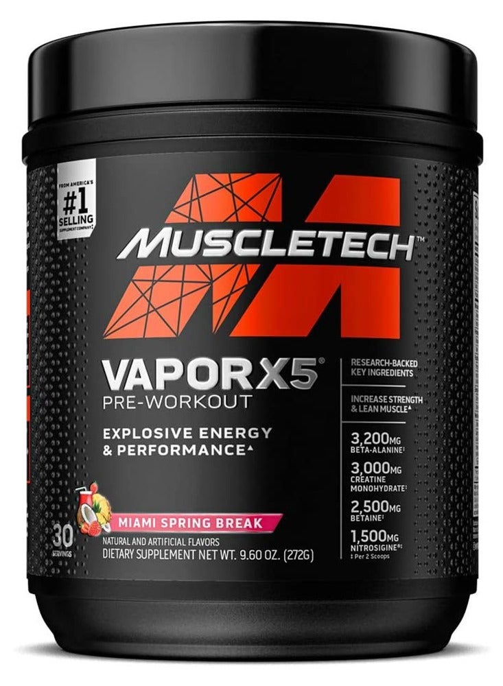 MuscleTech VAPORX5 Pre-workout 30 Servings Miami Spring Break 272g - Image 1
