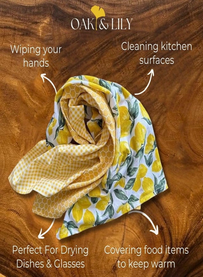 Oak & Lily Set of 3 Kitchen Napkins | Dish Towels | 100% Cotton | Premium European Quality | Washable, Large Size (40 * 60cm) Kitchen Cloth for Roti, Cleaning, Drying, Wiping | Lemon Yellow Print - Image 4