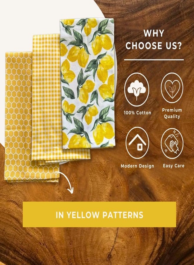 Oak & Lily Set of 3 Kitchen Napkins | Dish Towels | 100% Cotton | Premium European Quality | Washable, Large Size (40 * 60cm) Kitchen Cloth for Roti, Cleaning, Drying, Wiping | Lemon Yellow Print - Image 2
