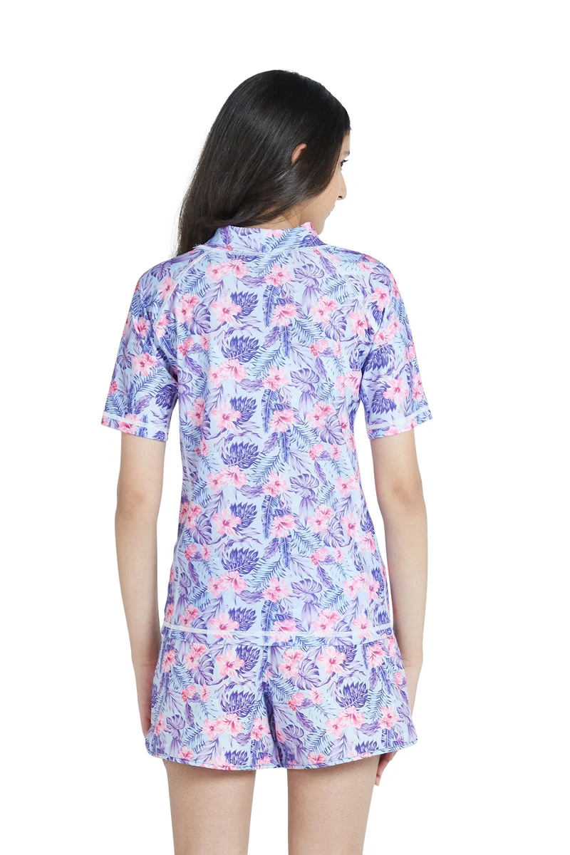 COEGA SUNWEAR COEGA Girls Youth Rashguard Short Sleeve - Navy Pink Tropical