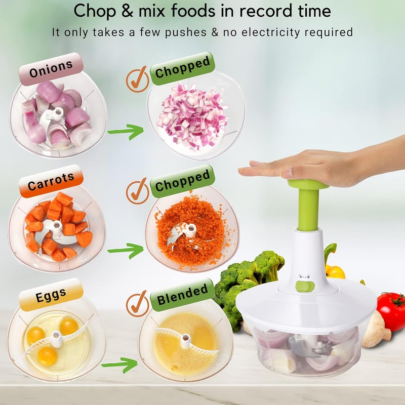 Brieftons Express Manual Food Chopper: 6.8-Cup, Hand Chopper Vegetable Cutter to Chop Veggies, Fruits, Herbs, Garlic Onion Chopper for Salsa, Salad, Pesto, Hummus, Guacamole, Coleslaw, Indian Cooking - Image 3