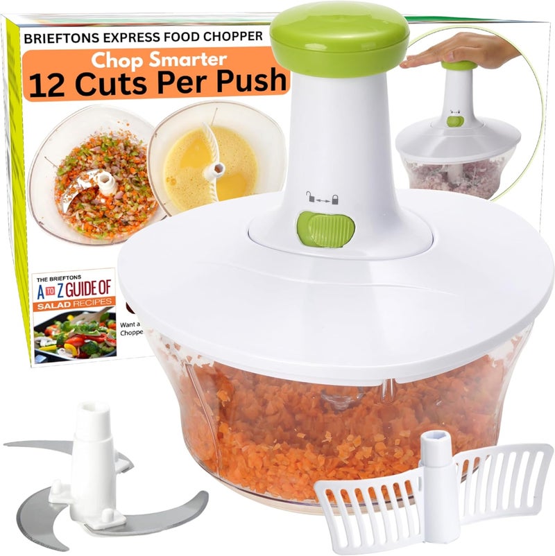 Brieftons Express Manual Food Chopper: 6.8-Cup, Hand Chopper Vegetable Cutter to Chop Veggies, Fruits, Herbs, Garlic Onion Chopper for Salsa, Salad, Pesto, Hummus, Guacamole, Coleslaw, Indian Cooking - Image 1