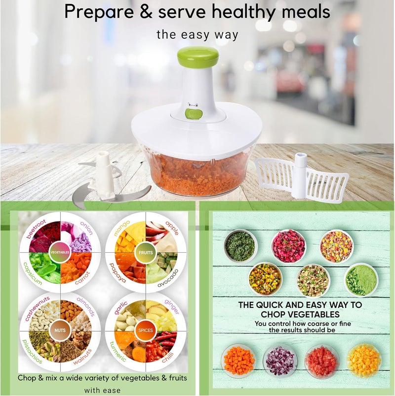Brieftons Express Manual Food Chopper: 6.8-Cup, Hand Chopper Vegetable Cutter to Chop Veggies, Fruits, Herbs, Garlic Onion Chopper for Salsa, Salad, Pesto, Hummus, Guacamole, Coleslaw, Indian Cooking - Image 5