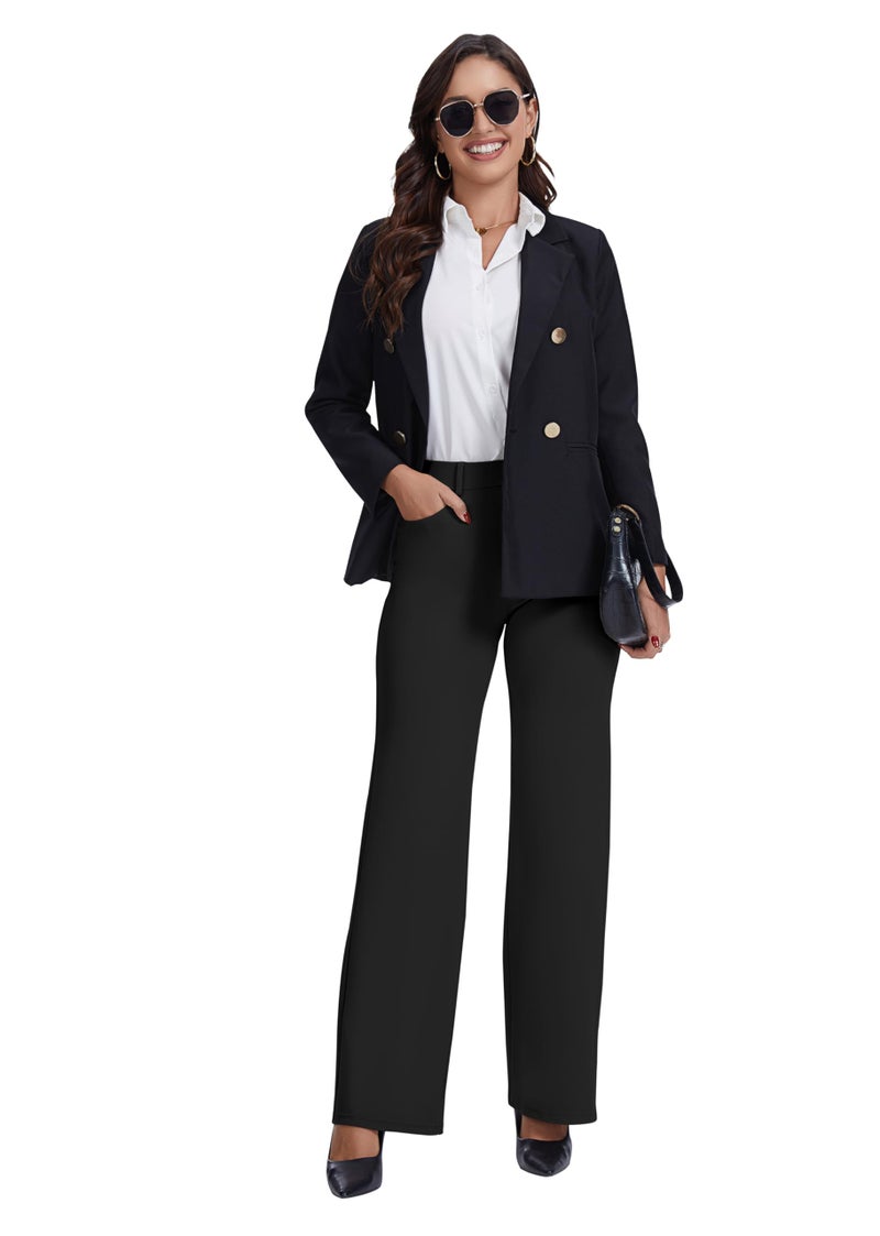 VIMPEP Straight Yoga Dress Work Pants Women High Waisted Pull On Stretchy Slacks for Business Casual with 4 Pockets 308 31 Black M - Image 4