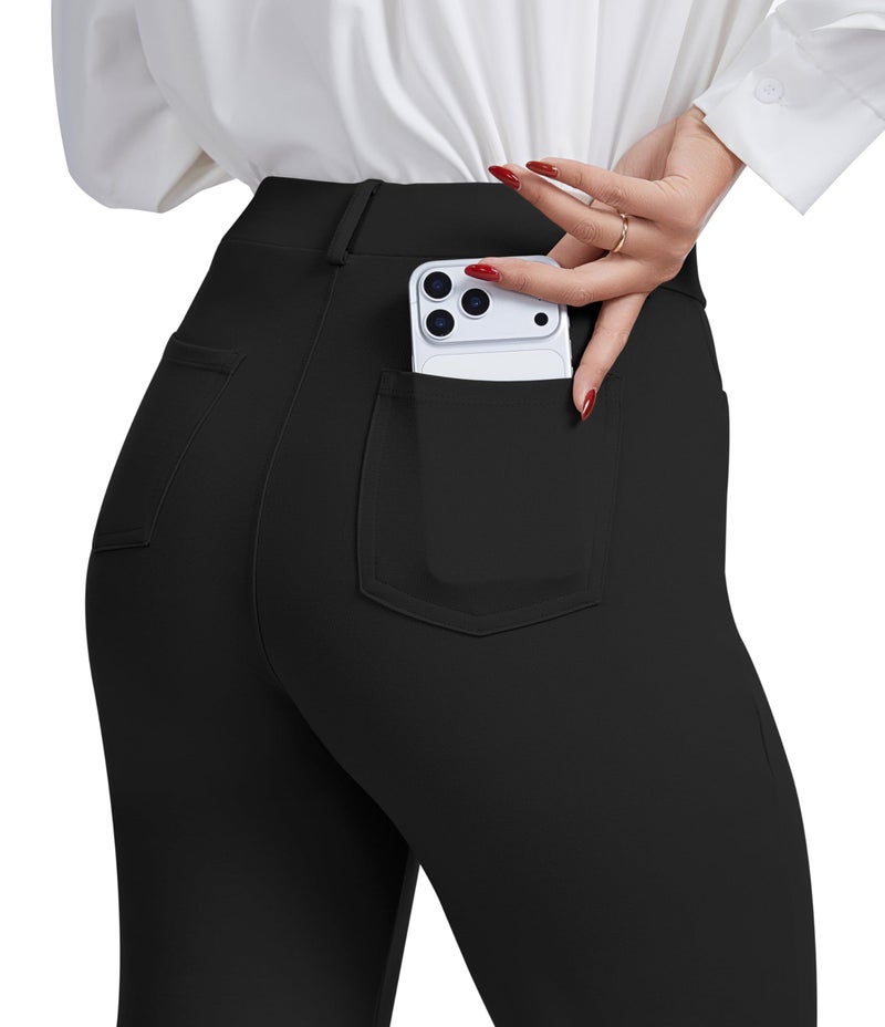 VIMPEP Straight Yoga Dress Work Pants Women High Waisted Pull On Stretchy Slacks for Business Casual with 4 Pockets 308 31 Black M - Image 3