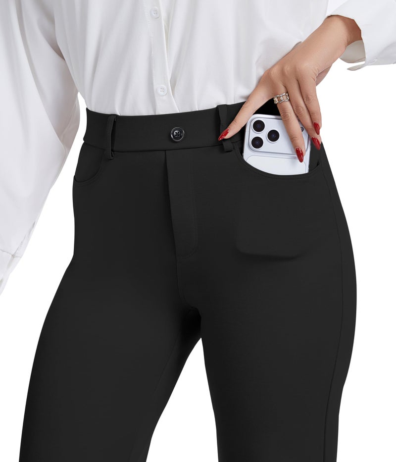 VIMPEP Straight Yoga Dress Work Pants Women High Waisted Pull On Stretchy Slacks for Business Casual with 4 Pockets 308 31 Black M - Image 2