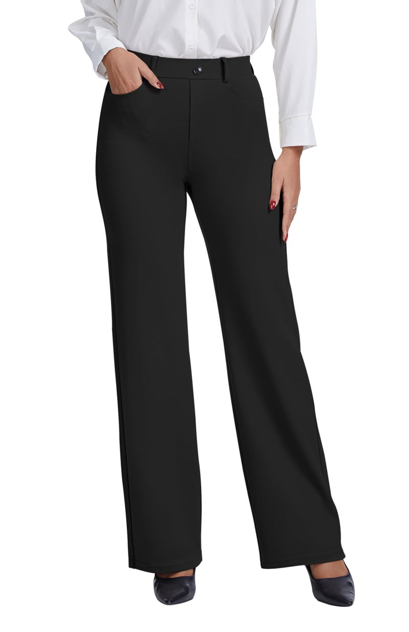 VIMPEP Straight Yoga Dress Work Pants Women High Waisted Pull On Stretchy Slacks for Business Casual with 4 Pockets 308 31 Black M - Image 1