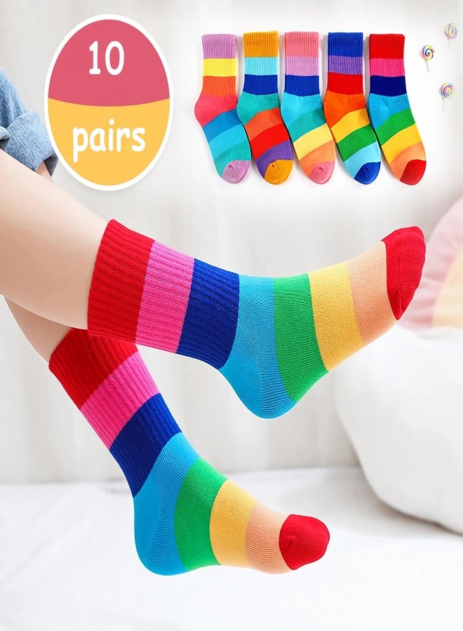 Bemeol 10 Pairs Socks for Girl Athletic Crew Socks Soft Breathable Casual School Sock for Little Big Kids(6-8 Years) - Image 2
