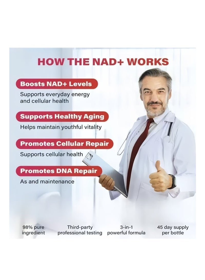 NAD 1000MG High-Potency NAD+ Liquid Supplement, Nicotinamide Riboside & Resveratrol with PQQ, Boosts Cellular Energy, Concentration& Healthy Aging - 1 Pc - Image 4