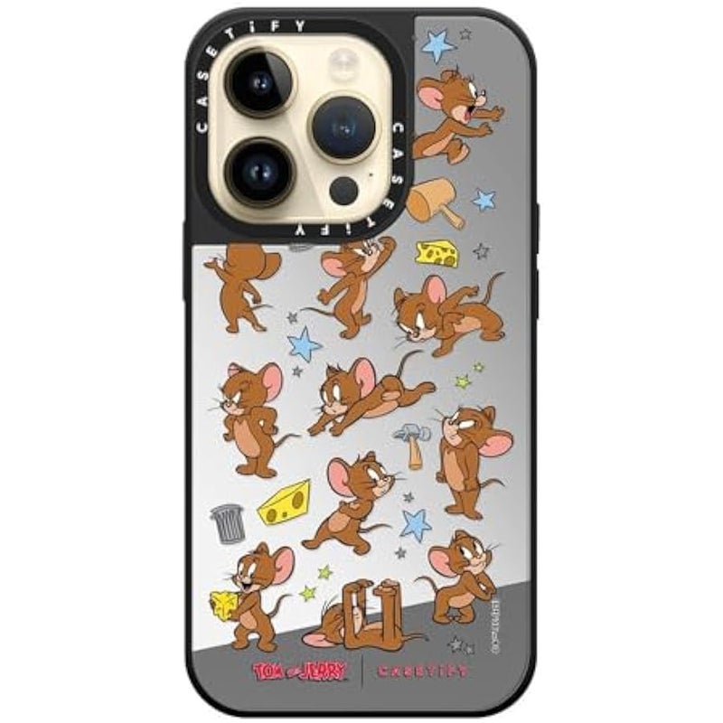 Casetify Mirror Case for iPhone 14 Pro 【Tom and Jerry Colab/Reflective / 4.9ft Drop Protection/Compatible with Magsafe】 - Jerry Pattern - Silver on Black - Image 3