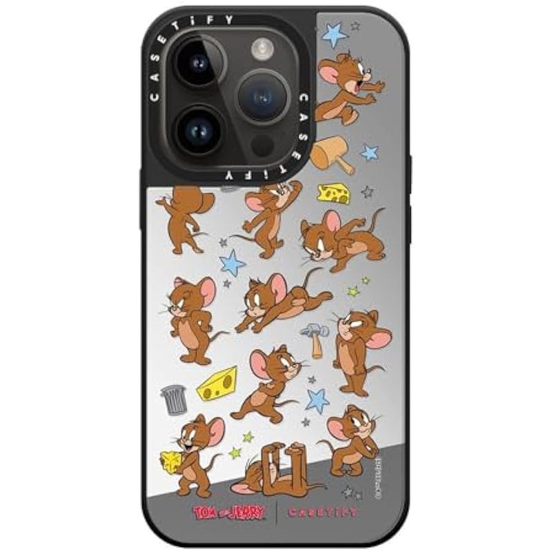 Casetify Mirror Case for iPhone 14 Pro 【Tom and Jerry Colab/Reflective / 4.9ft Drop Protection/Compatible with Magsafe】 - Jerry Pattern - Silver on Black - Image 2