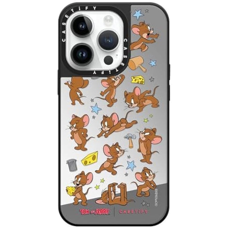 Casetify Mirror Case for iPhone 14 Pro 【Tom and Jerry Colab/Reflective / 4.9ft Drop Protection/Compatible with Magsafe】 - Jerry Pattern - Silver on Black - Image 5