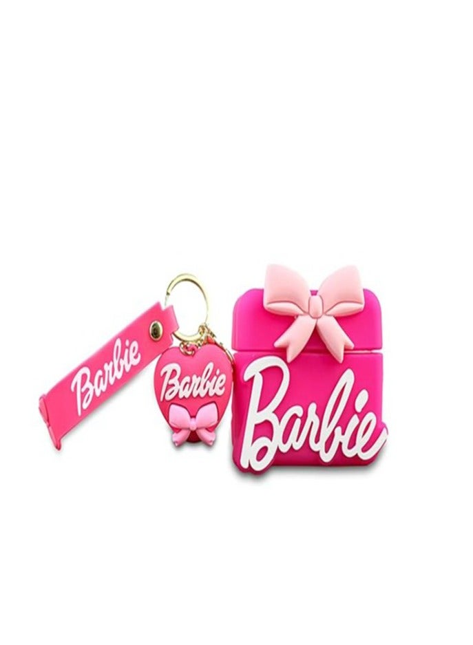 Barbie AirPods 1/2 Case Soft Silicone Shockproof Cover for Apple AirPods 1/2, New 3D Cute Cartoon Creative Fun Case Skin with Keychain Design forAirPods 1/2 Case (pink) 