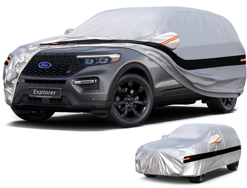 Holthly 10 Layers SUV Car Cover Custom Fit for Ford Explorer 20062025 Waterproof All Weather for Automobiles Outdoor Full Cover Sun Dust Rain Protection with Cotton Silver