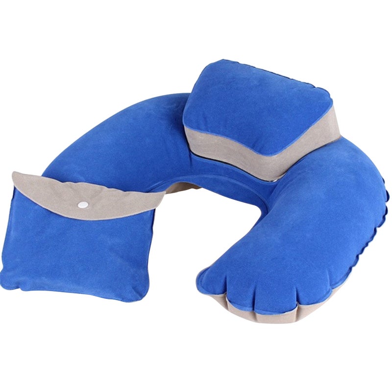 Flocking Pillow Inflatable U shape Air Pillow Neck Cushion for Travel Camping Outdoor ( , with ) - Image 4
