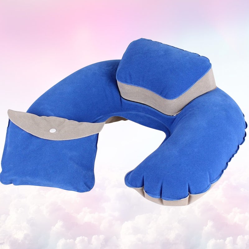 Flocking Pillow Inflatable U shape Air Pillow Neck Cushion for Travel Camping Outdoor ( , with ) - Image 5