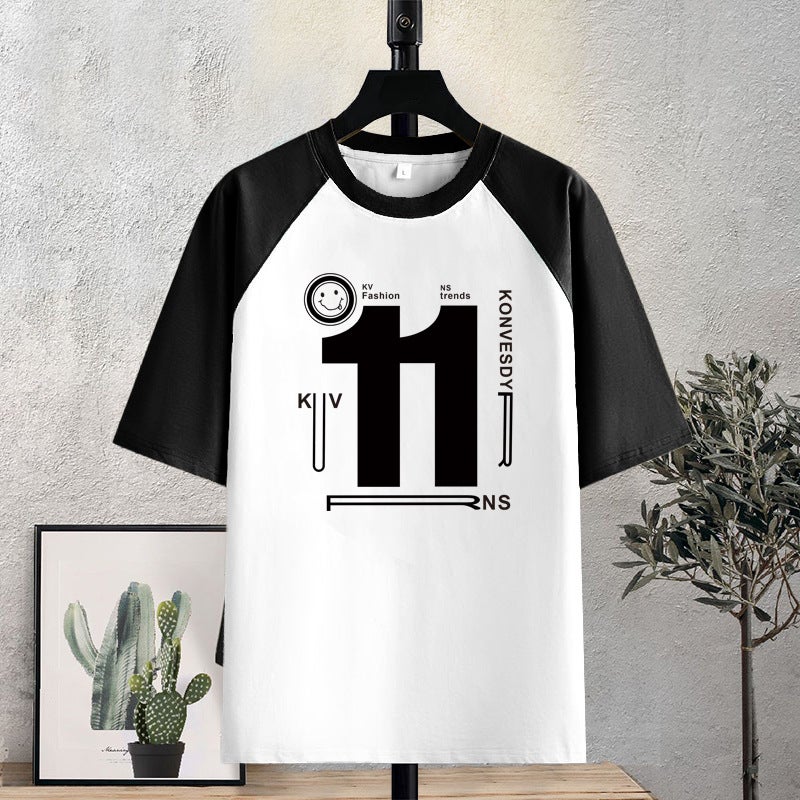 American-Style Raglan Sleeve T-Shirt For Women, Short-Sleeved Color-Blocking Fashion Versatile Oversized Top - Image 2