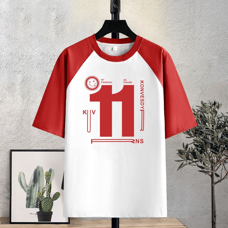 American-Style Raglan Sleeve T-Shirt For Women, Short-Sleeved Color-Blocking Fashion Versatile Oversized Top - Image 4
