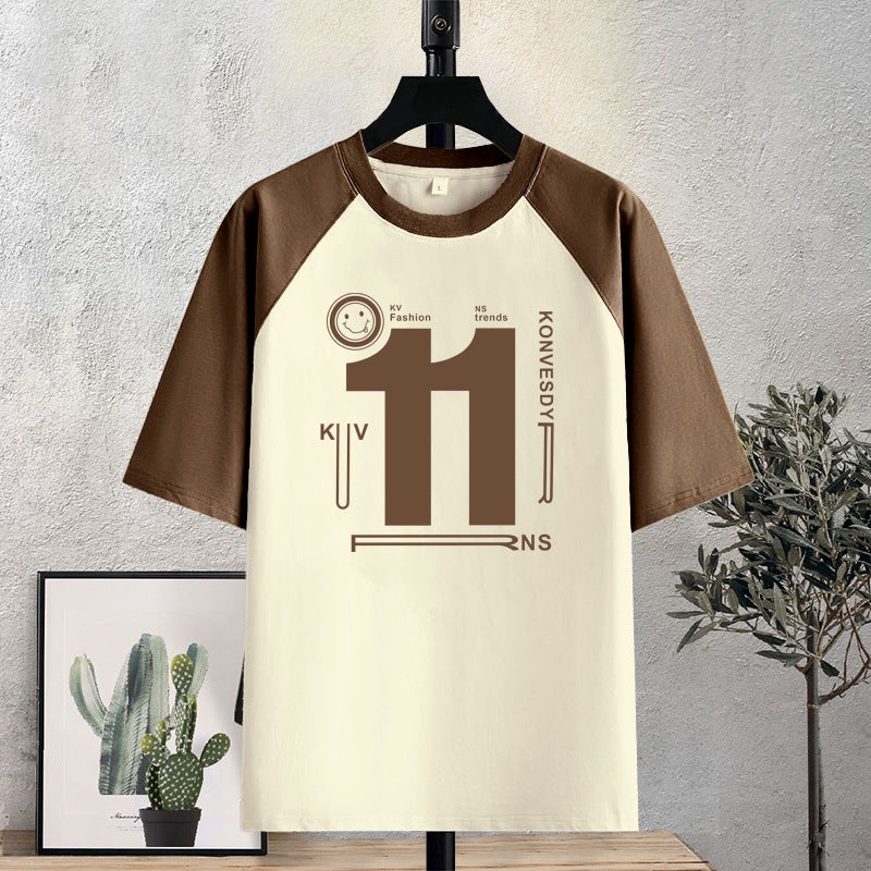 American-Style Raglan Sleeve T-Shirt For Women, Short-Sleeved Color-Blocking Fashion Versatile Oversized Top - Image 3