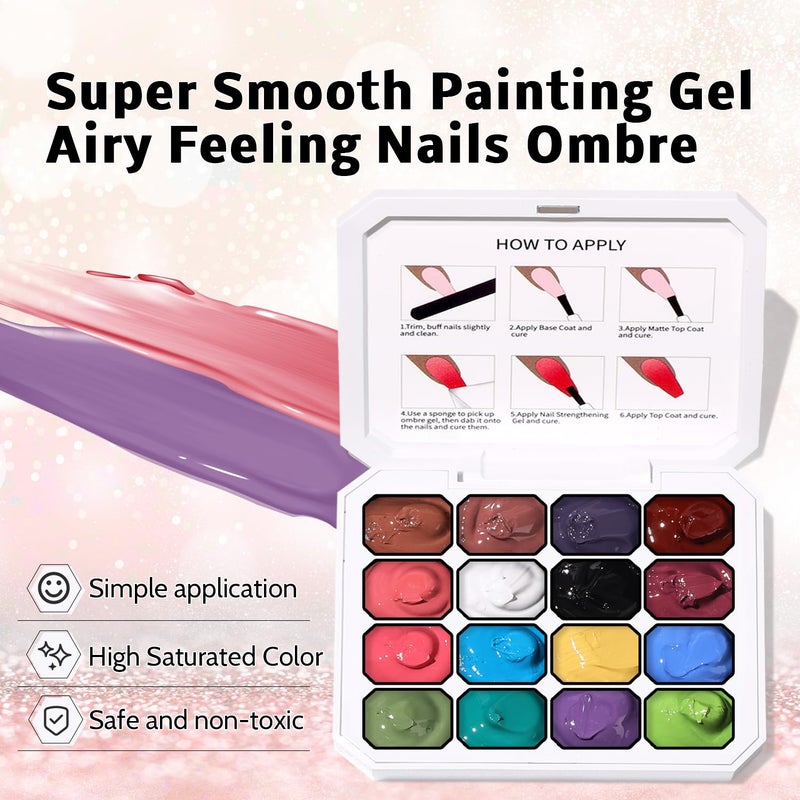 Karroy Sponge Pat Paint Nail Gel, Ombre Nails Gradient Gel Nail Blush Blooming Aura Nails Drawing Stripper Floral Painting DIY Nail Art, No Wipe, UV/LED Curing (16 Colors B) - Image 3