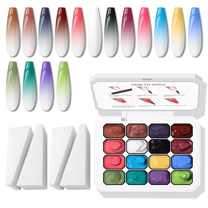 Karroy Sponge Pat Paint Nail Gel, Ombre Nails Gradient Gel Nail Blush Blooming Aura Nails Drawing Stripper Floral Painting DIY Nail Art, No Wipe, UV/LED Curing (16 Colors B) - Image 1