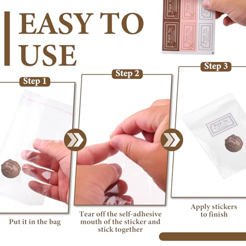 Yitexin 200 Pcs Chocolate Bar Wrappers 2.7" x 6.6", Self Sealing Candy Bar Wrappers with 210 Thank You Stickers, Clear Plastic Cellophane Treat Bags Packing for Party Favor Cookies Snack (Clear) - Image 5