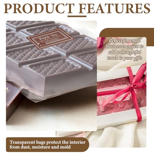 Yitexin 200 Pcs Chocolate Bar Wrappers 2.7" x 6.6", Self Sealing Candy Bar Wrappers with 210 Thank You Stickers, Clear Plastic Cellophane Treat Bags Packing for Party Favor Cookies Snack (Clear) - Image 4